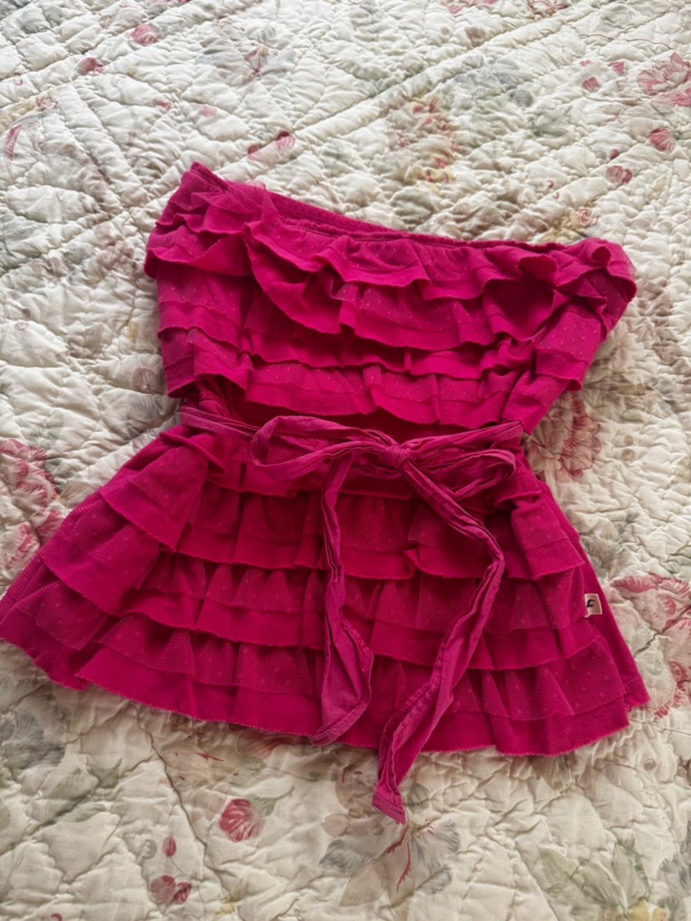 Hollister Y2k Hot Pink Ruffle Tube Top with Waist Tie